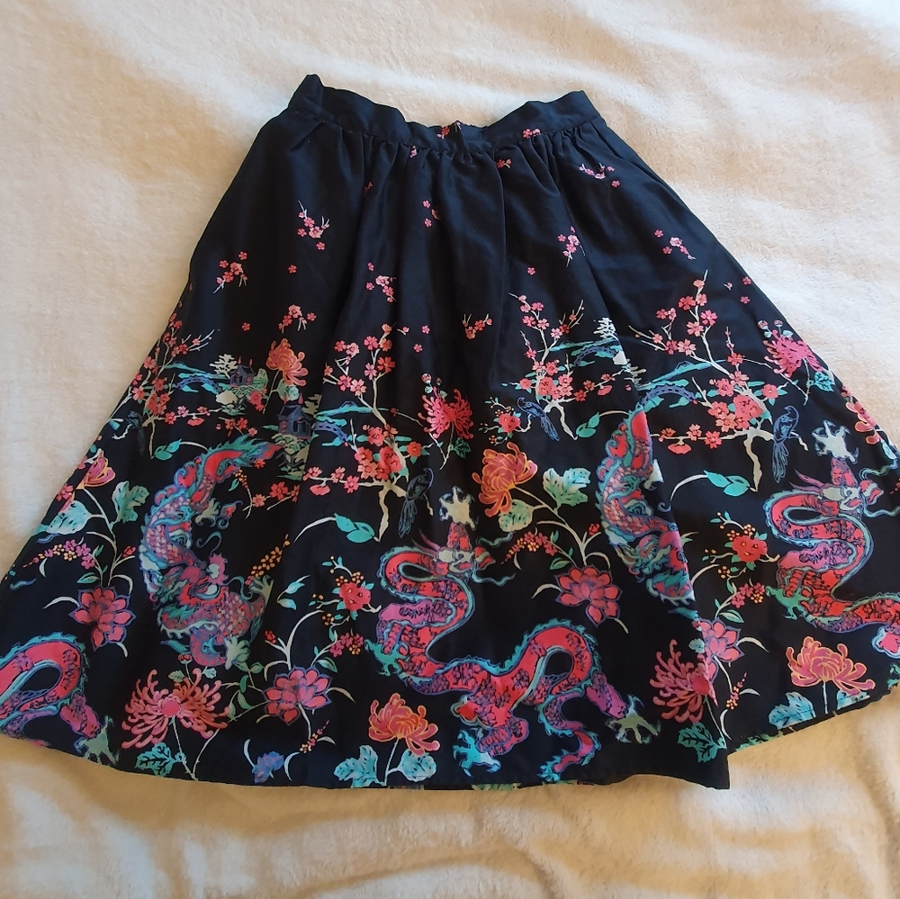 Modcloth Cotton Dragon Print Skirt